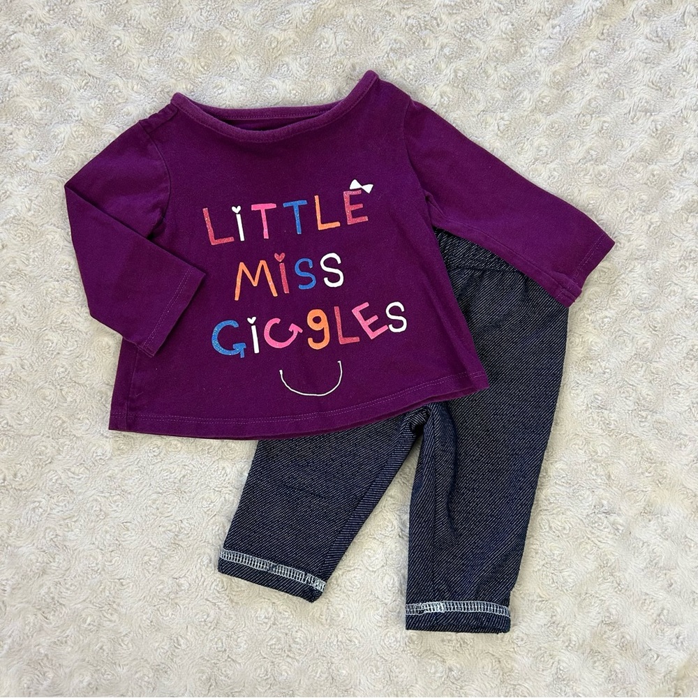 Baby Girl Outfit Little Miss Giggles Shirt Size 3-6 Months Jeggings Purple